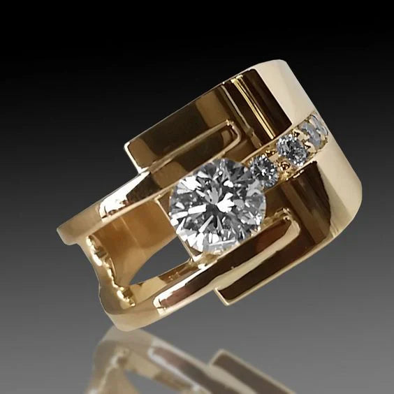 Bague en zirconium irrégulière dorée vintage