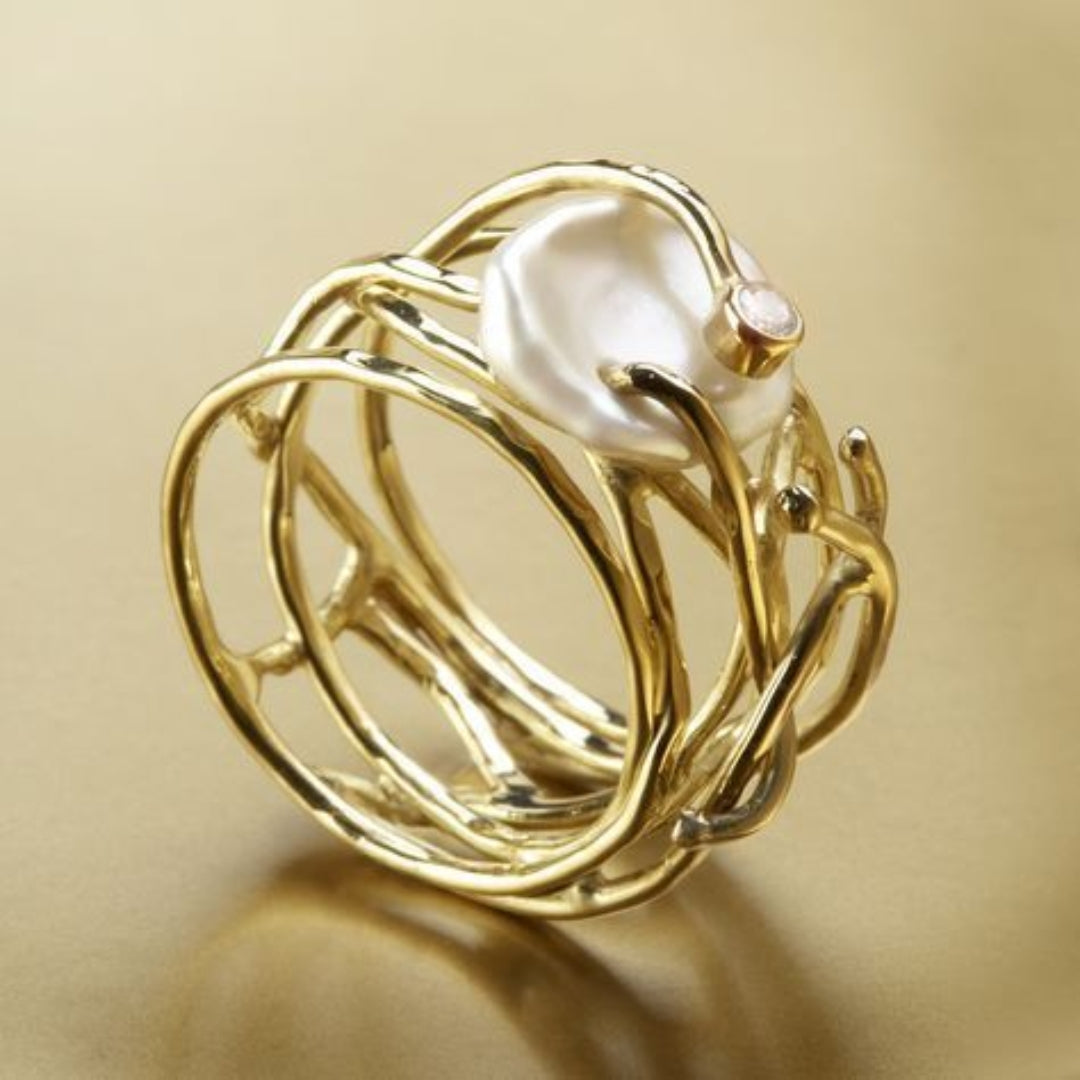 Samira - Bague en or fin et perles