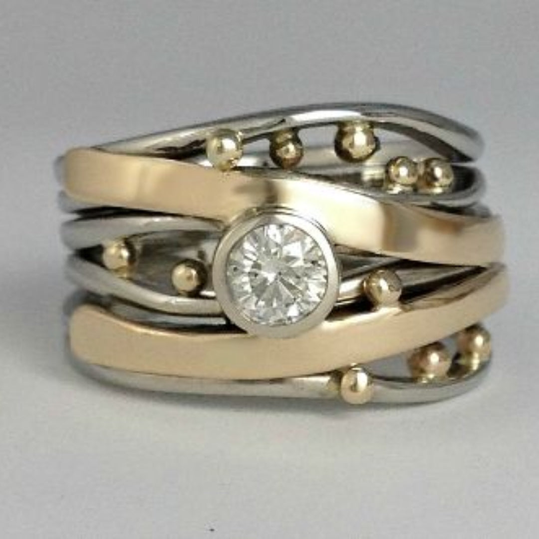 Bague vintage en or avec intarsia et zirconia