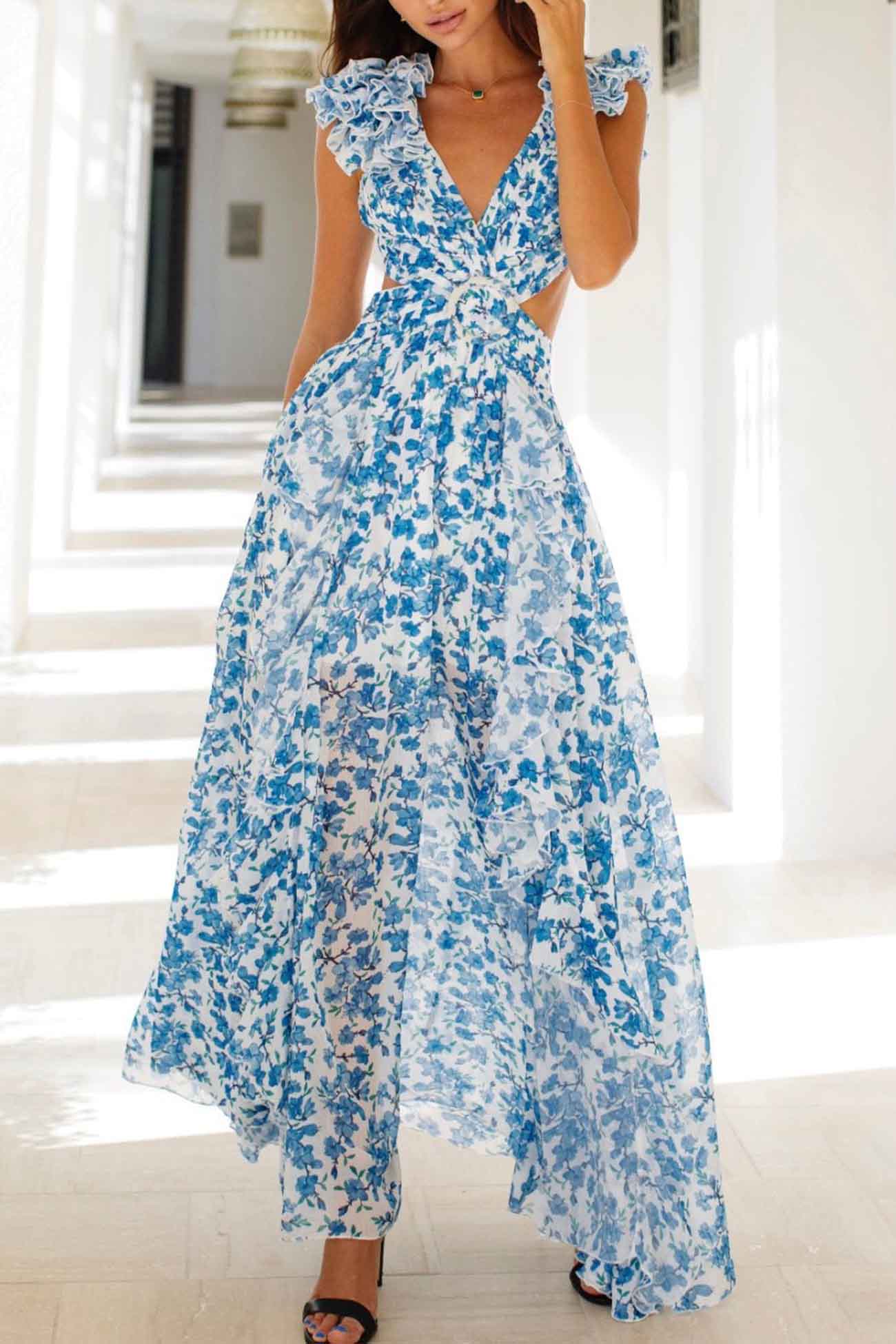 Isadora™ | Robe Longue à Découpes et Manches Volants