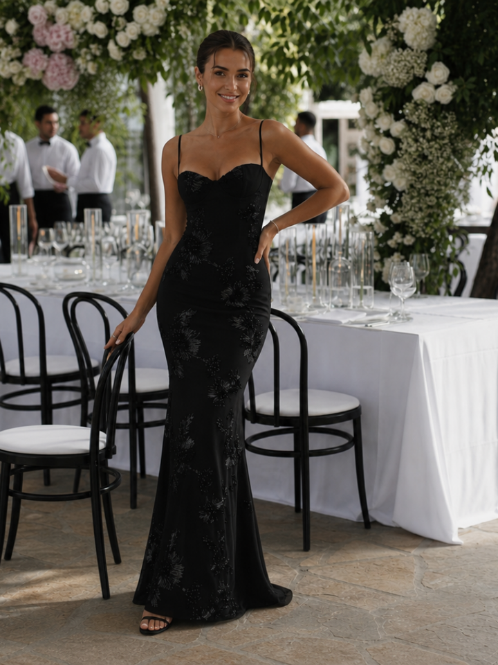Danica | Robe Maxi à Bretelles Spaghetti et Corset