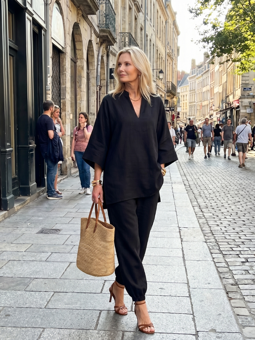 Georgiana | Ensemble Tunique à Col V et Pantalon Rassemblé