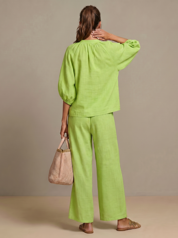 Natalia | Haut Blouson à Zip Avant Ensemble Pantalon Large