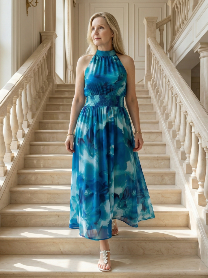 Sylin | Robe Midi à Encolure Halter Froncée