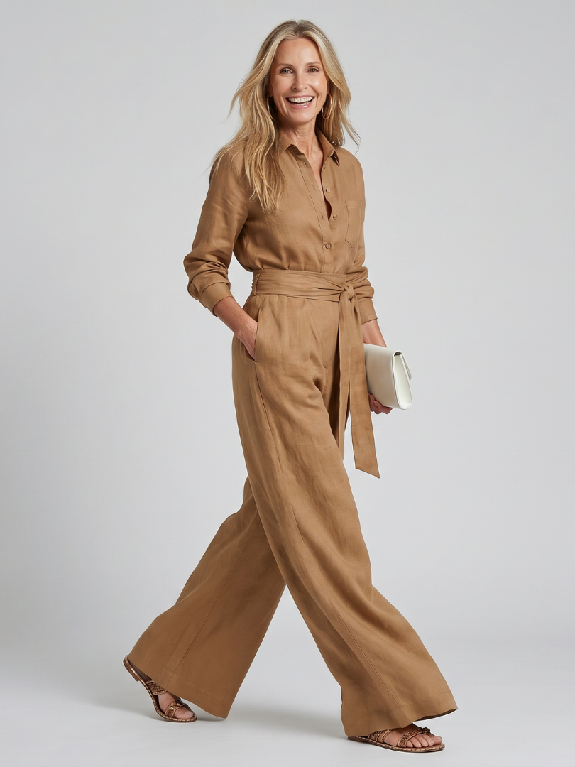 Jovie | Combinaison à manches longues avec boutons et jambes larges