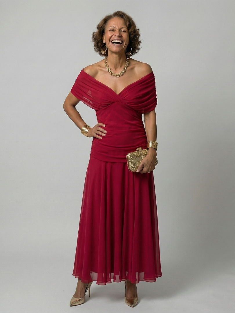 Calen | Robe Midi Décontractée à Épaule Dégagée