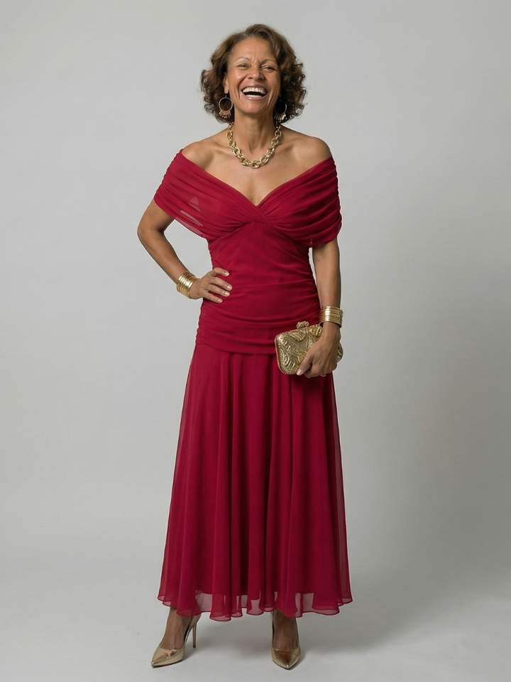 Calen | Robe Midi Décontractée à Épaule Dégagée