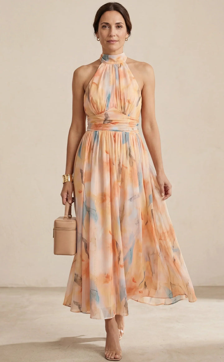 Esther | Robe à Col Halter avec Imprimé Aquarelle
