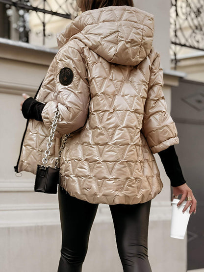 Veste en coton pour femme avec capuche et manches longues pour l'automne et l'hiver en patchwork de diamants