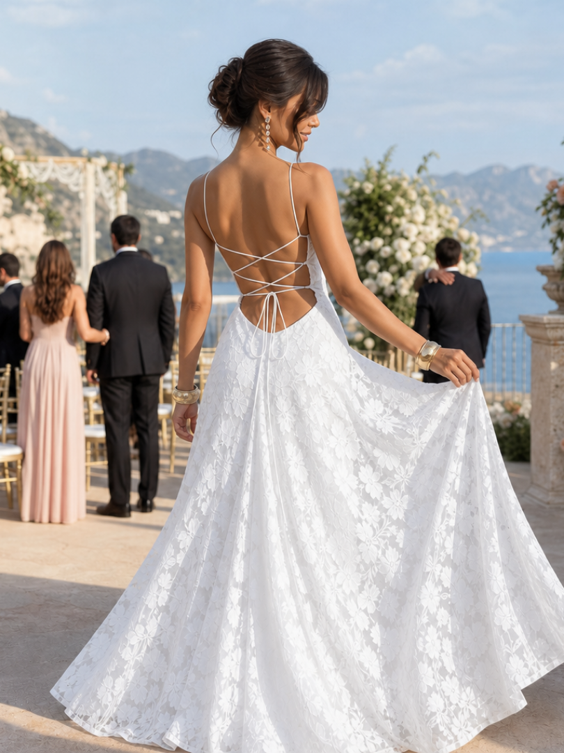 Valenne | Robe Maxi en Dentelle à Bretelles Spaghetti