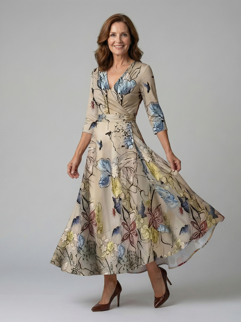 Celine | Robe Midi Croisée à Col Wrap