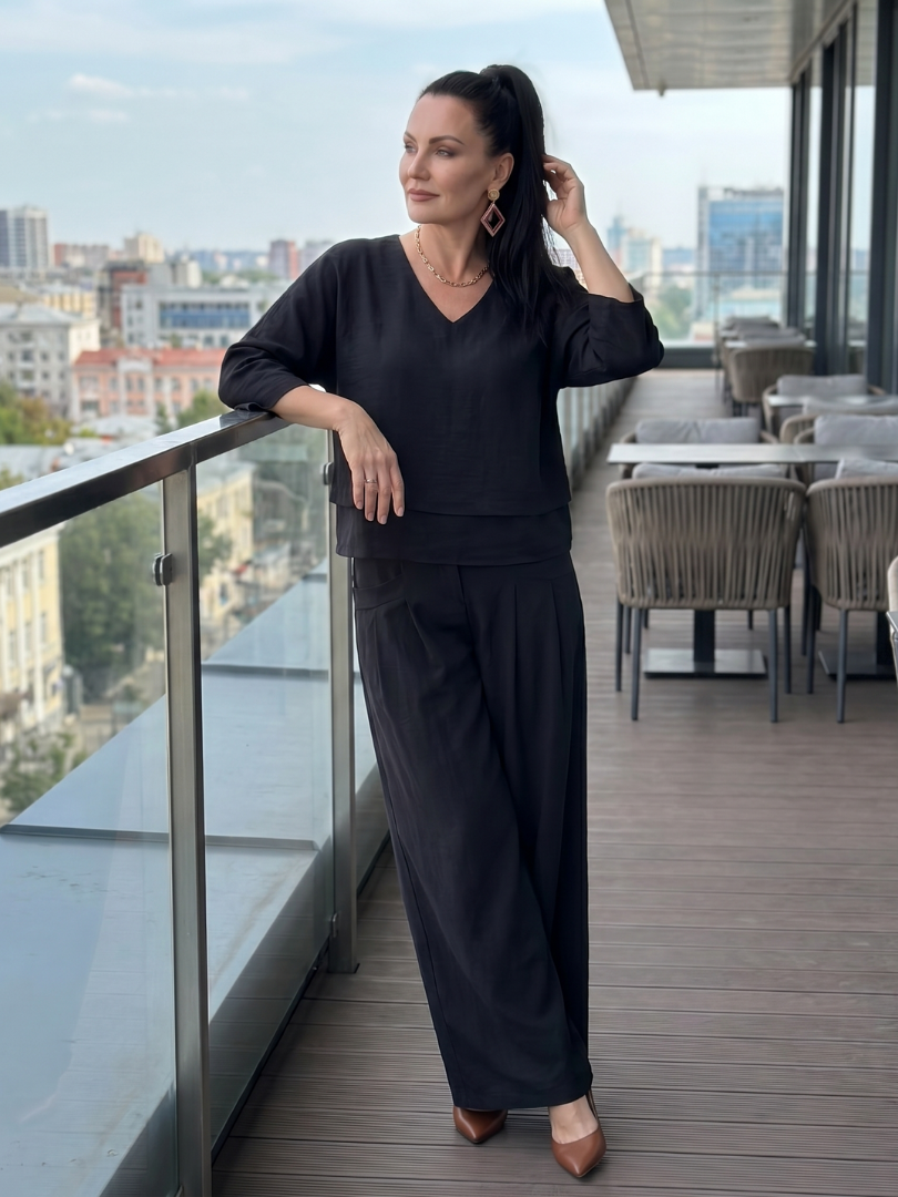 Rivière | Ensemble Top Superposé Pantalon Large