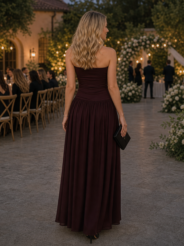 Zelene | Robe midi à corsage froncé sans bretelles