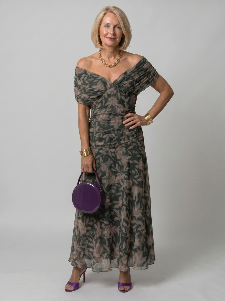 Calen | Robe Midi à Épaules Dégagées
