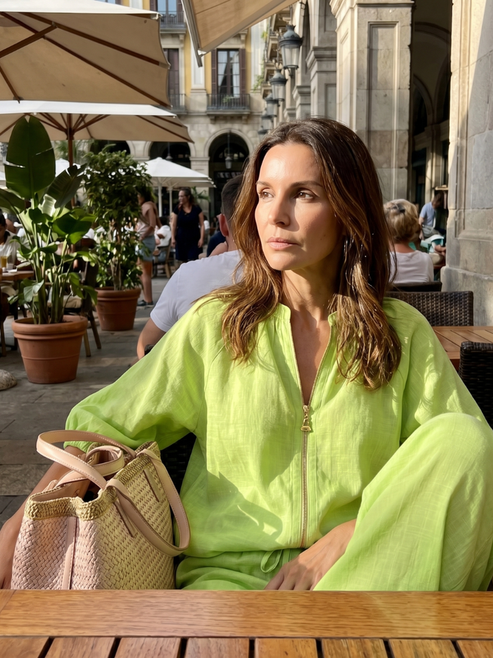 Natalia | Haut Blouson à Zip Avant Ensemble Pantalon Large