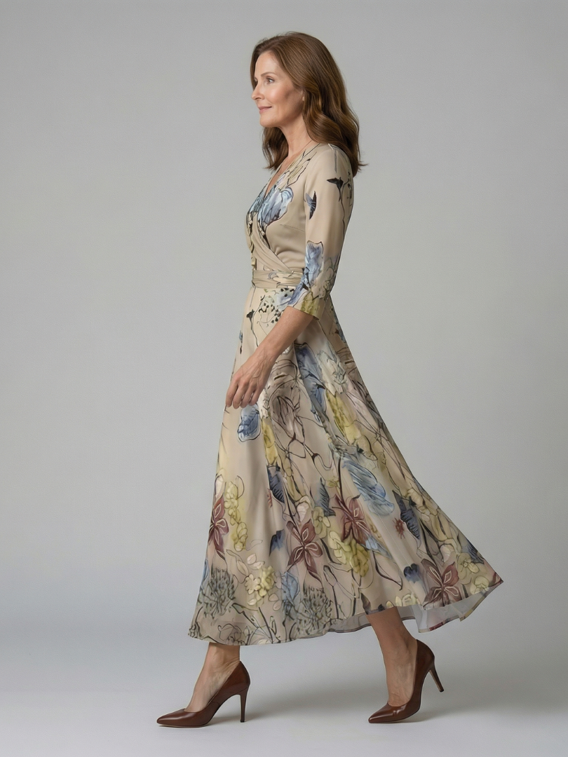 Celine | Robe Midi Croisée à Col Wrap