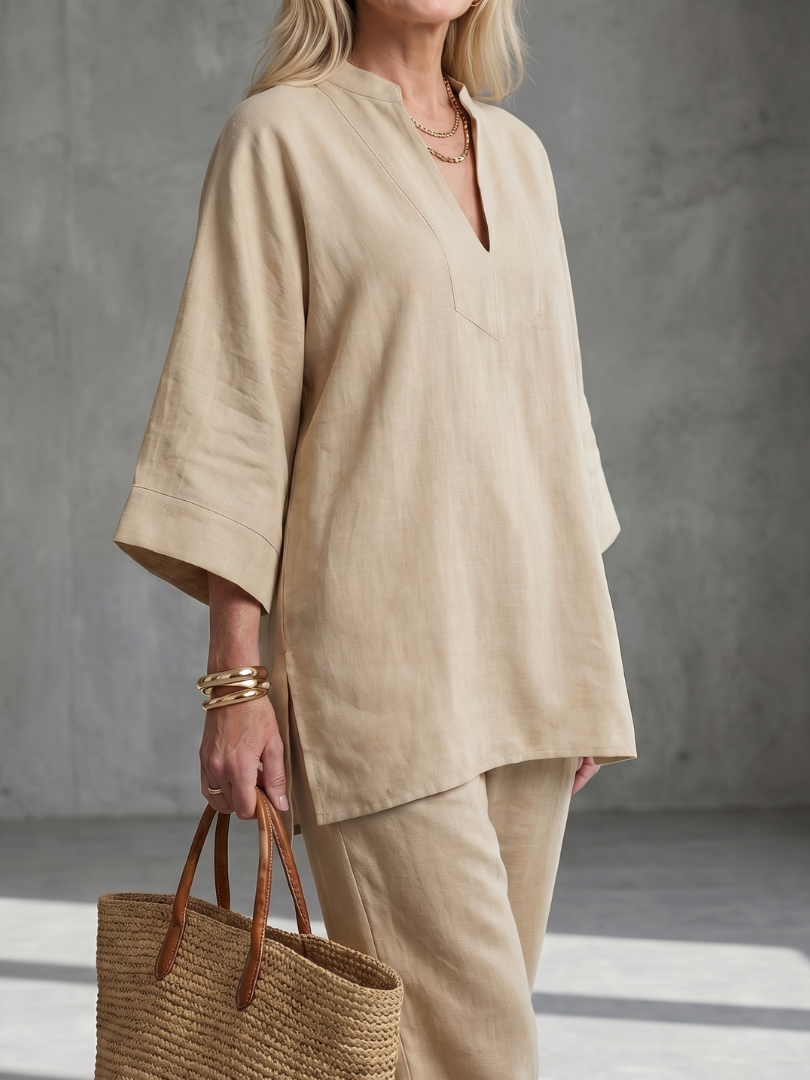 Georgiana | Ensemble Tunique à Col V et Pantalon Rassemblé