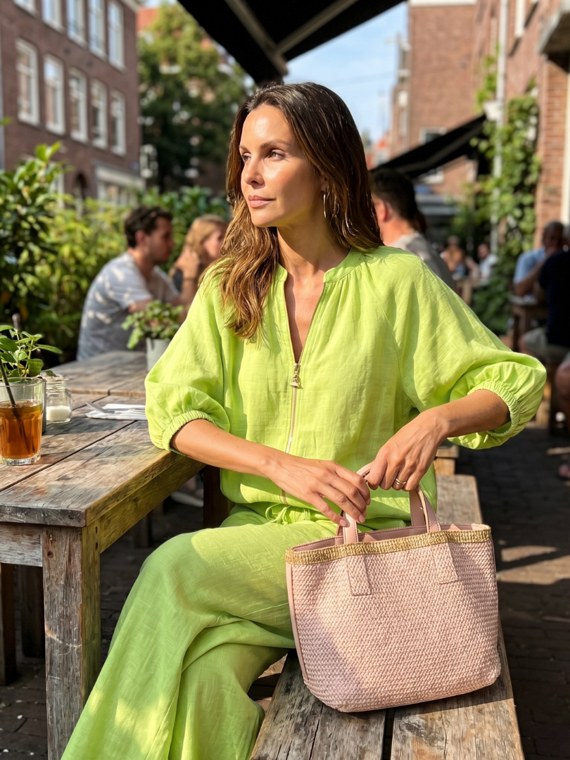 Natalia | Haut Blouson à Zip Avant Ensemble Pantalon Large