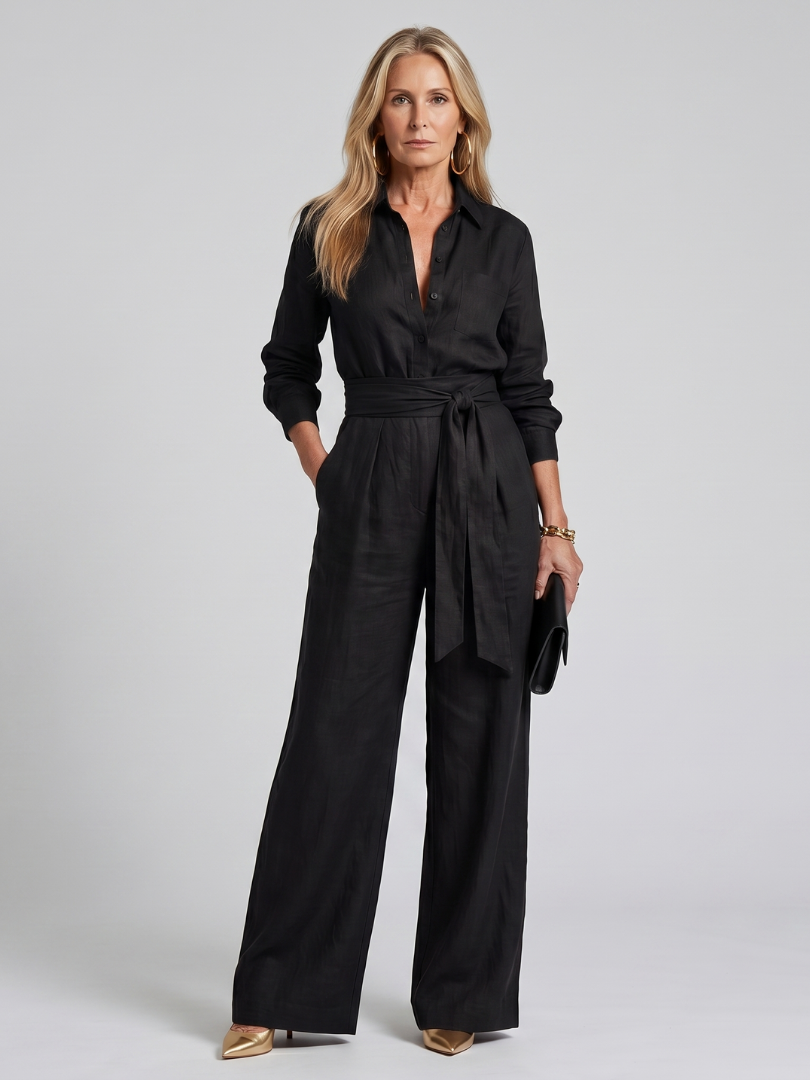 Jovie | Combinaison à manches longues avec boutons et jambes larges