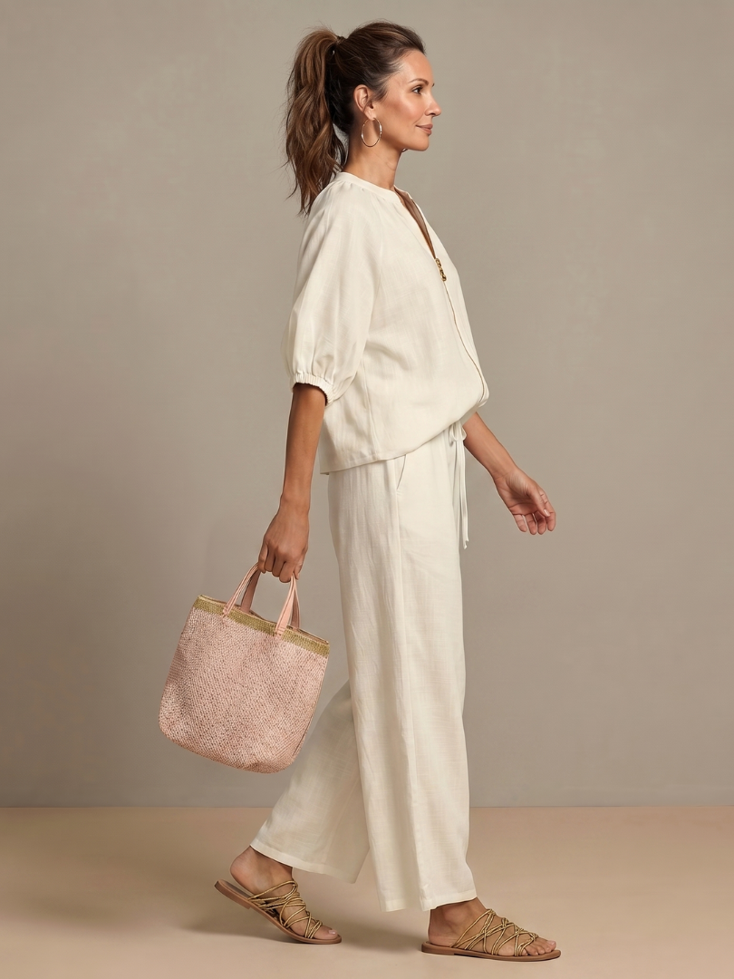 Natalia | Haut Blouson à Zip Avant Ensemble Pantalon Large