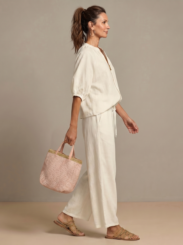 Natalia | Haut Blouson à Zip Avant Ensemble Pantalon Large