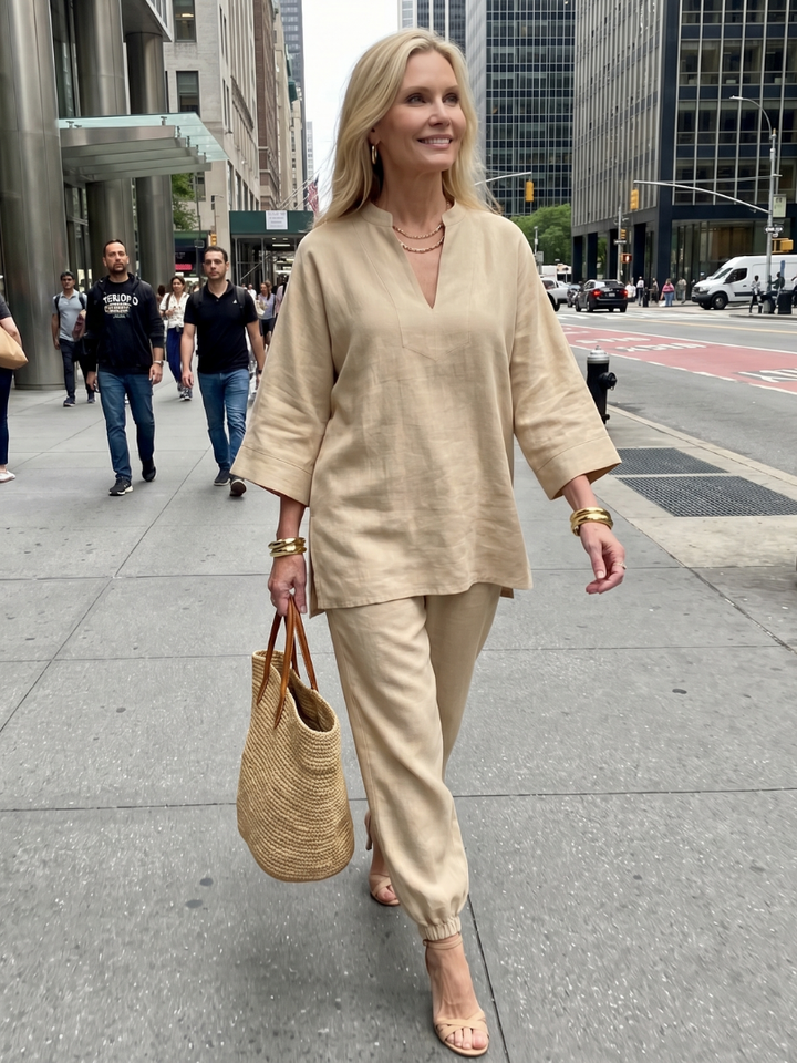 Georgiana | Ensemble Tunique à Col V et Pantalon Rassemblé