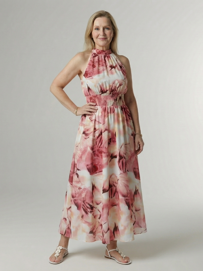 Sylin | Robe Midi à Encolure Halter Froncée