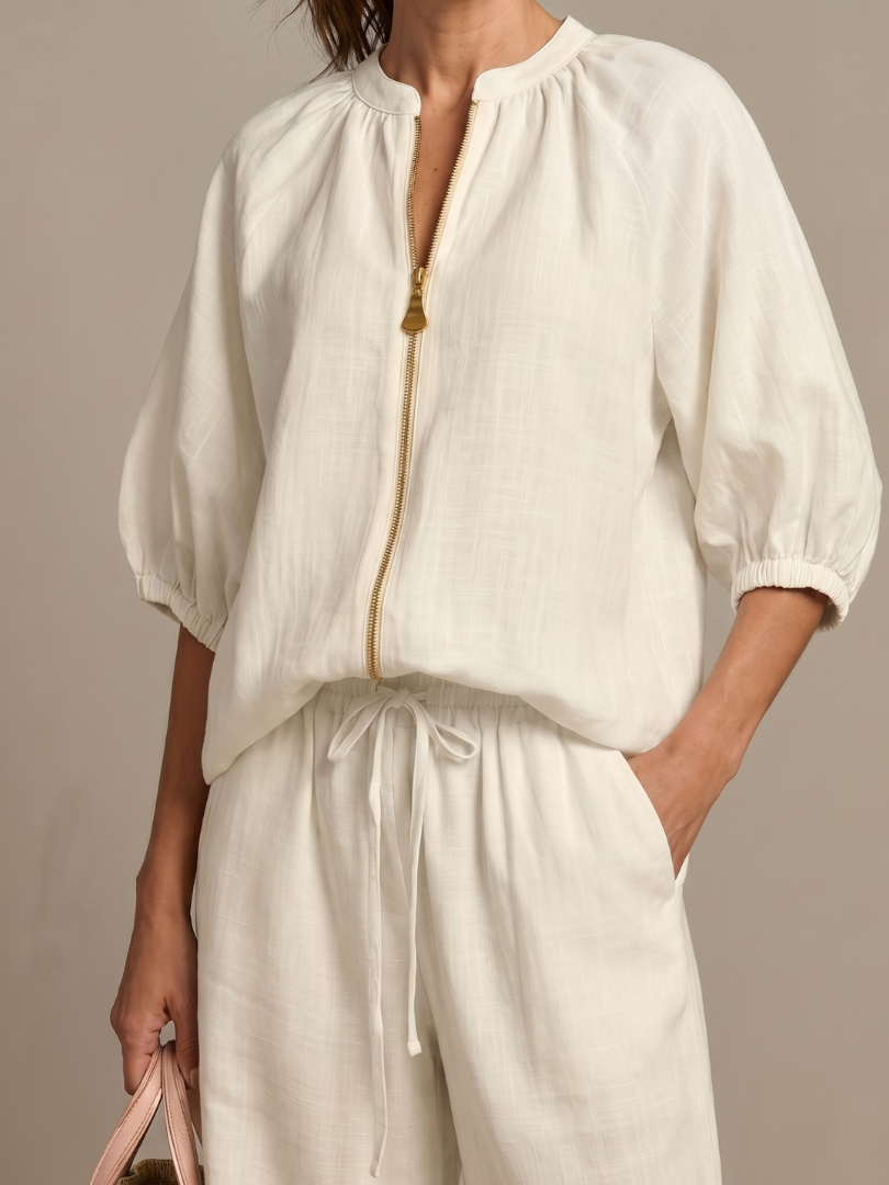 Natalia | Haut Blouson à Zip Avant Ensemble Pantalon Large