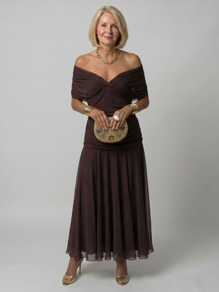 Calen | Robe Midi à Épaules Dégagées