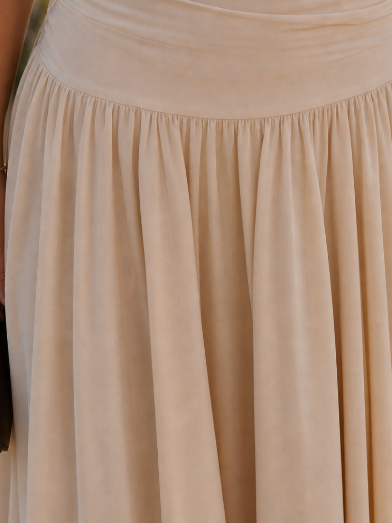 Zelene | Robe midi à corsage froncé sans bretelles