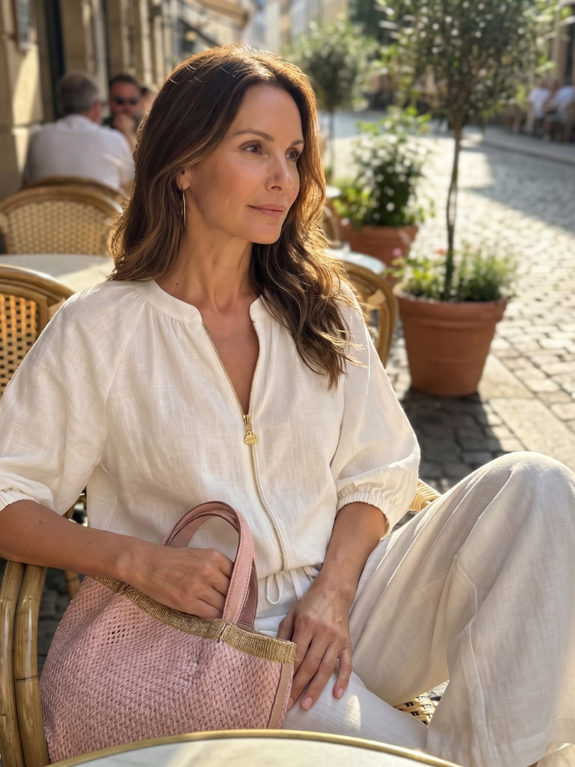 Natalia | Haut Blouson à Zip Avant Ensemble Pantalon Large