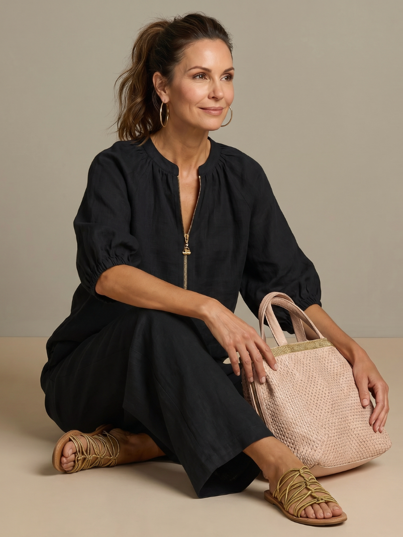 Natalia | Haut Blouson à Zip Avant Ensemble Pantalon Large