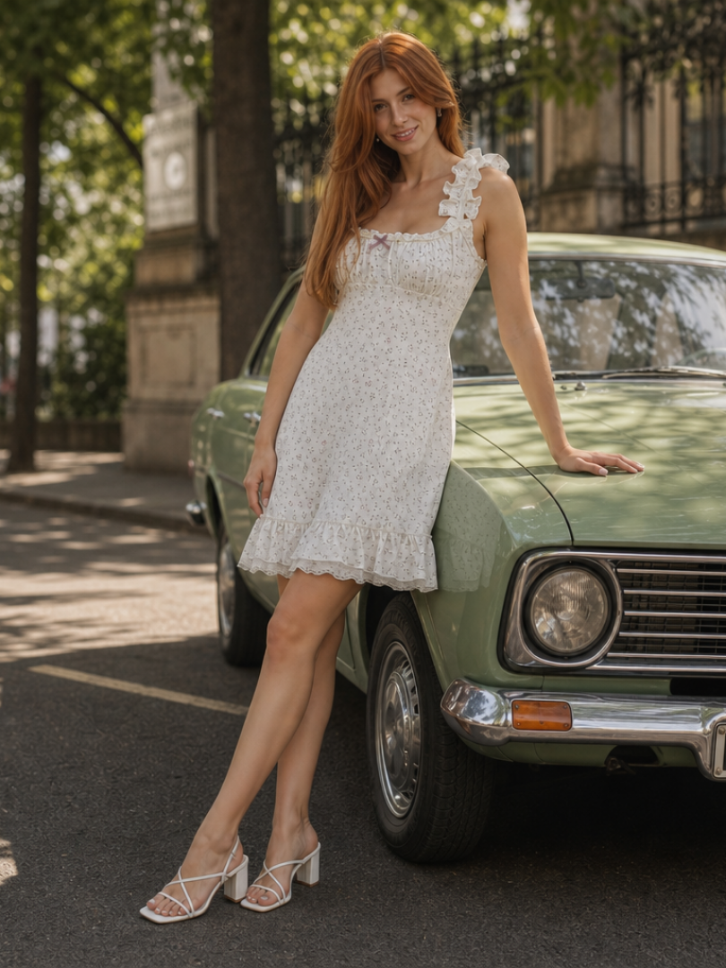 Evram | Robe Mini à Fleurs sans Manches avec Volants