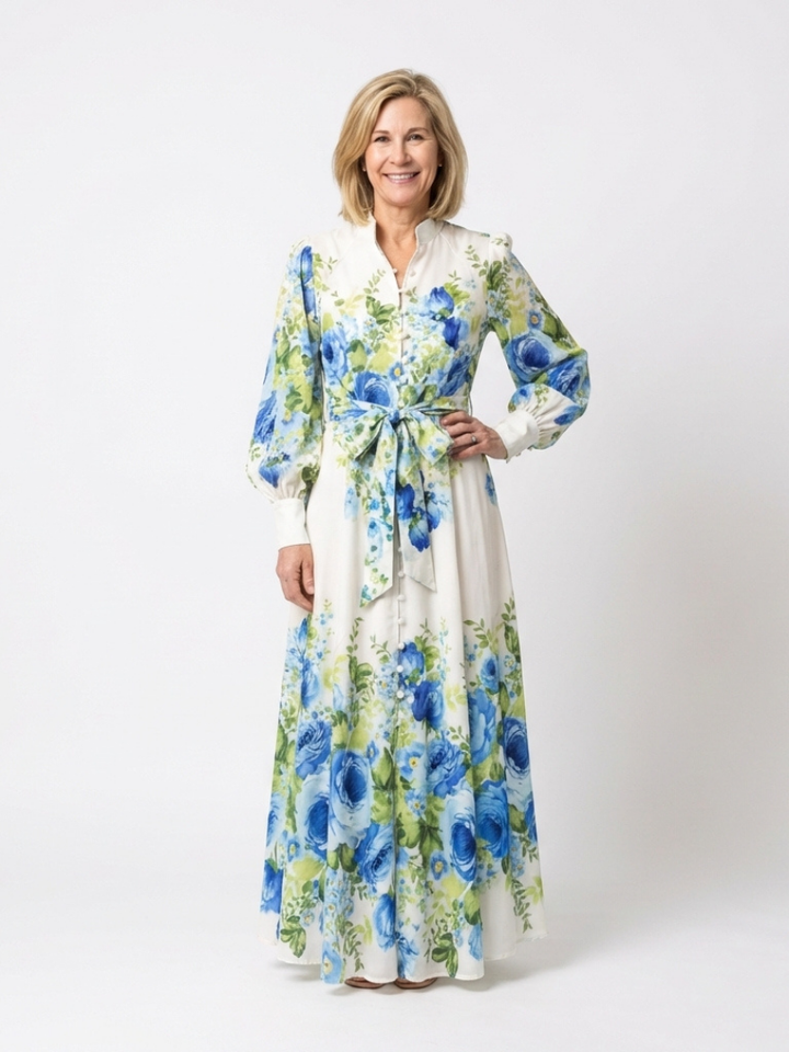 Harper | Robe Maxi à Manches Longues à Fleurs avec Boutonnage