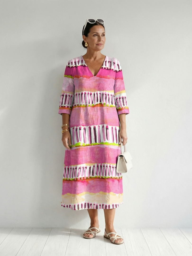 Calla | Robe Midi Rayée à Flux Facile