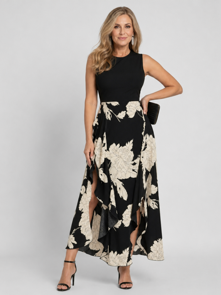 Klasen | Robe Midi Sans Manches Imprimé Floral à Ourlet Haut Bas
