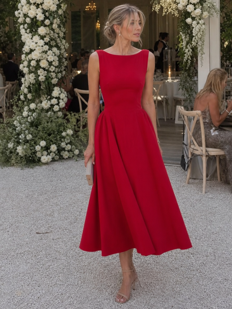 Corane | Robe midi sans manches à encolure ronde ajustée