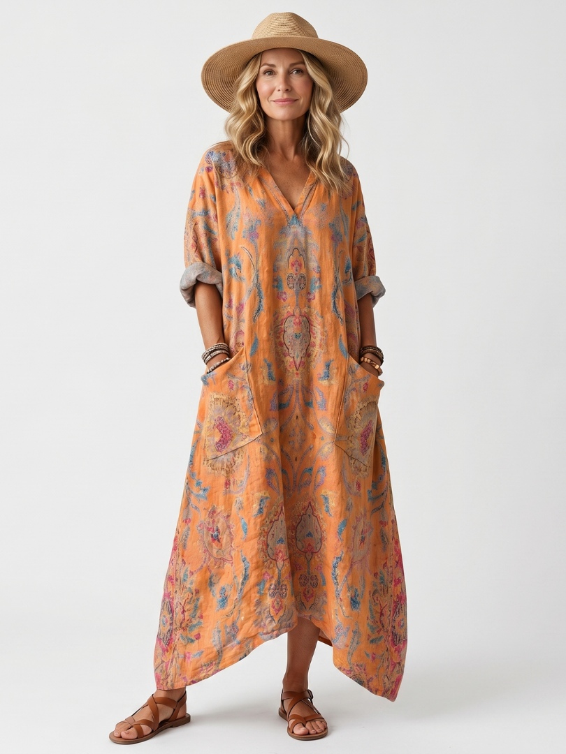 Remi | Robe midi oversized à poches imprimée avec décolleté en V