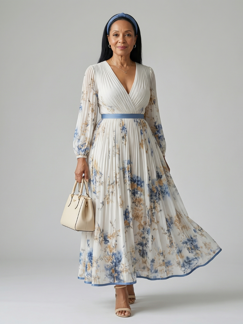 Rielle | Robe Midi Drapée à Manches Longues
