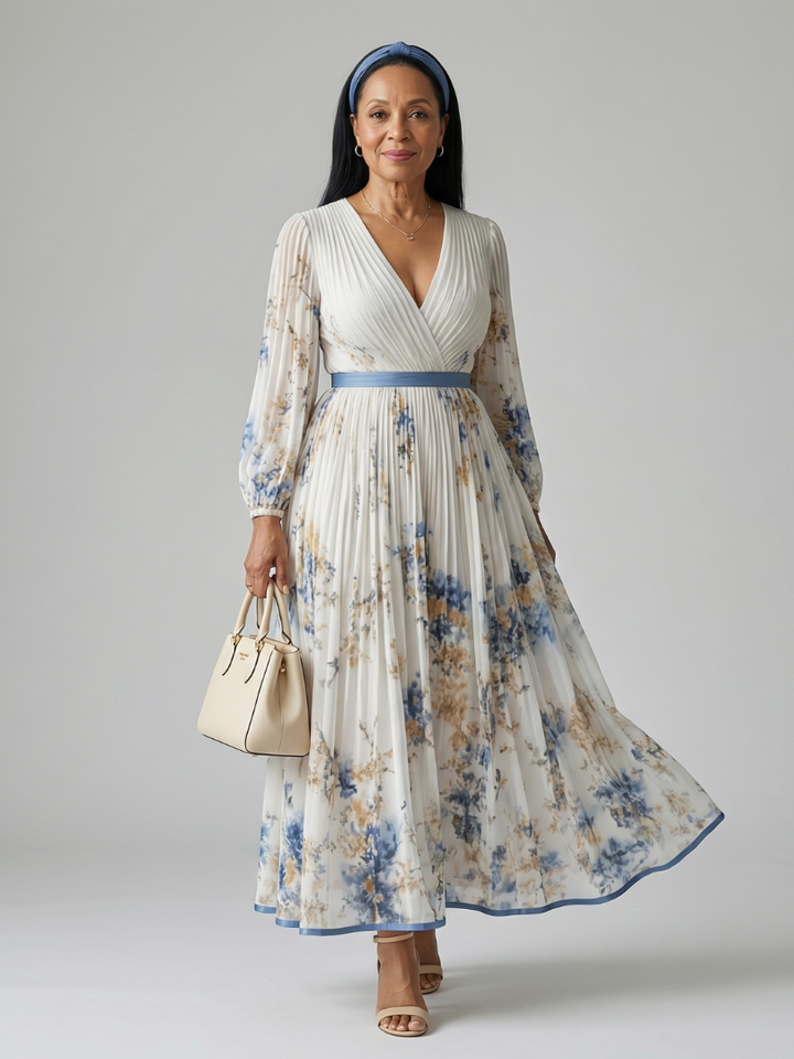 Rielle | Robe Midi Drapée à Manches Longues