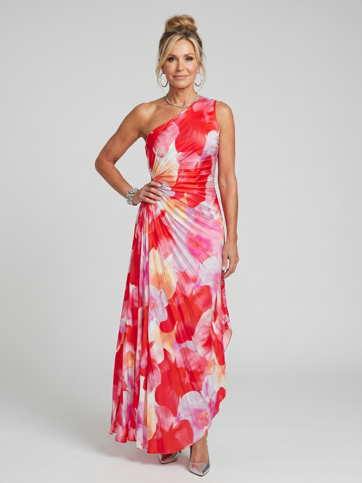 Taya | Robe Midi à Encolure Unique et Corps Plissé