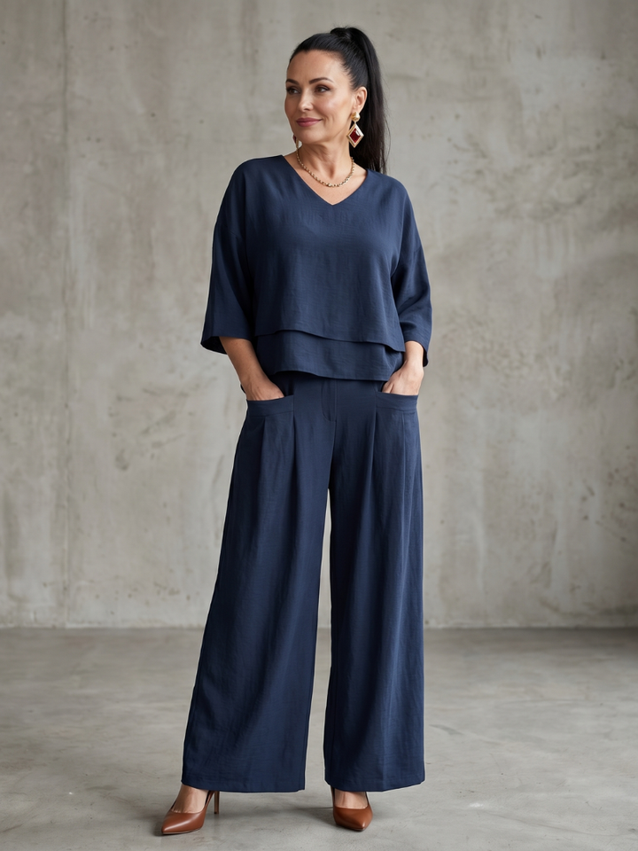 Rivière | Ensemble Top Superposé Pantalon Large