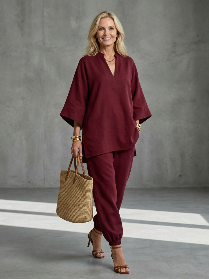 Georgiana | Ensemble Tunique à Col V et Pantalon Rassemblé