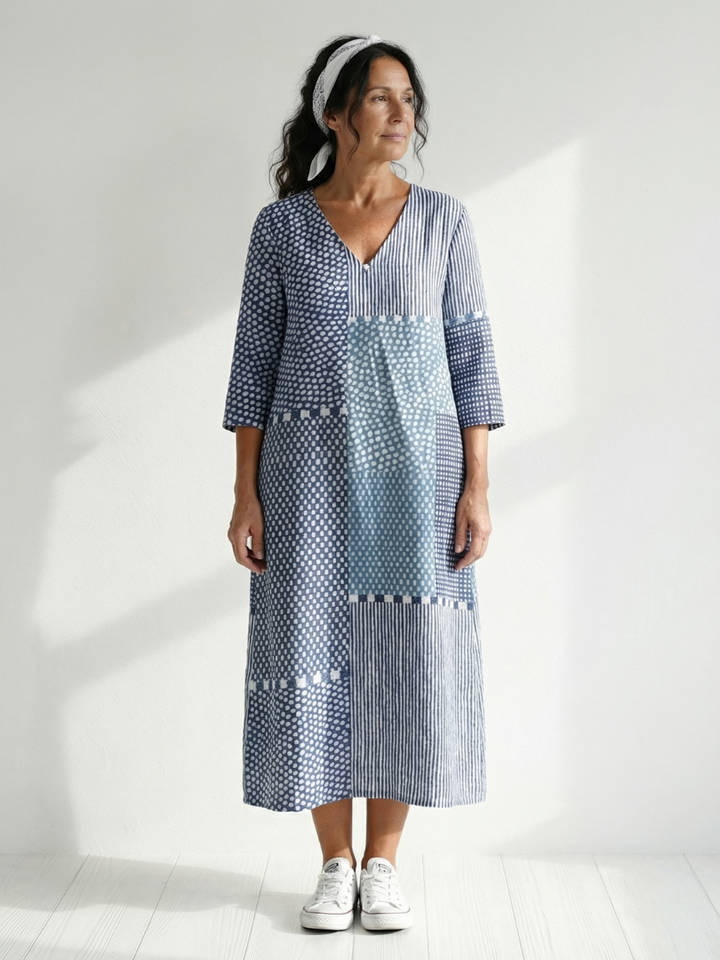 Nolan | Robe Midi Patchwork Ajustée