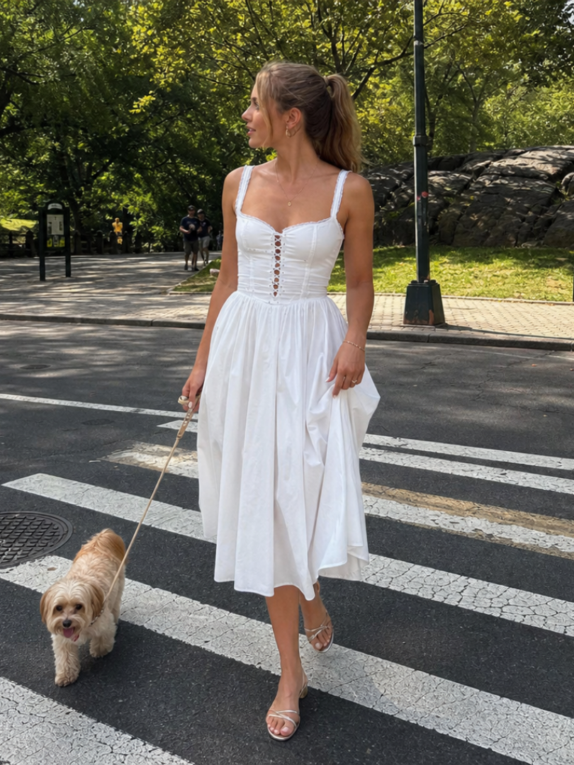 Neime | Robe Midi Évasée Sans Manches avec Boutonnage