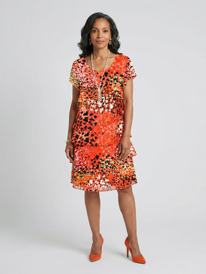 Evania | Robe à Niveaux Longueur Genou à Motifs Éparpillés