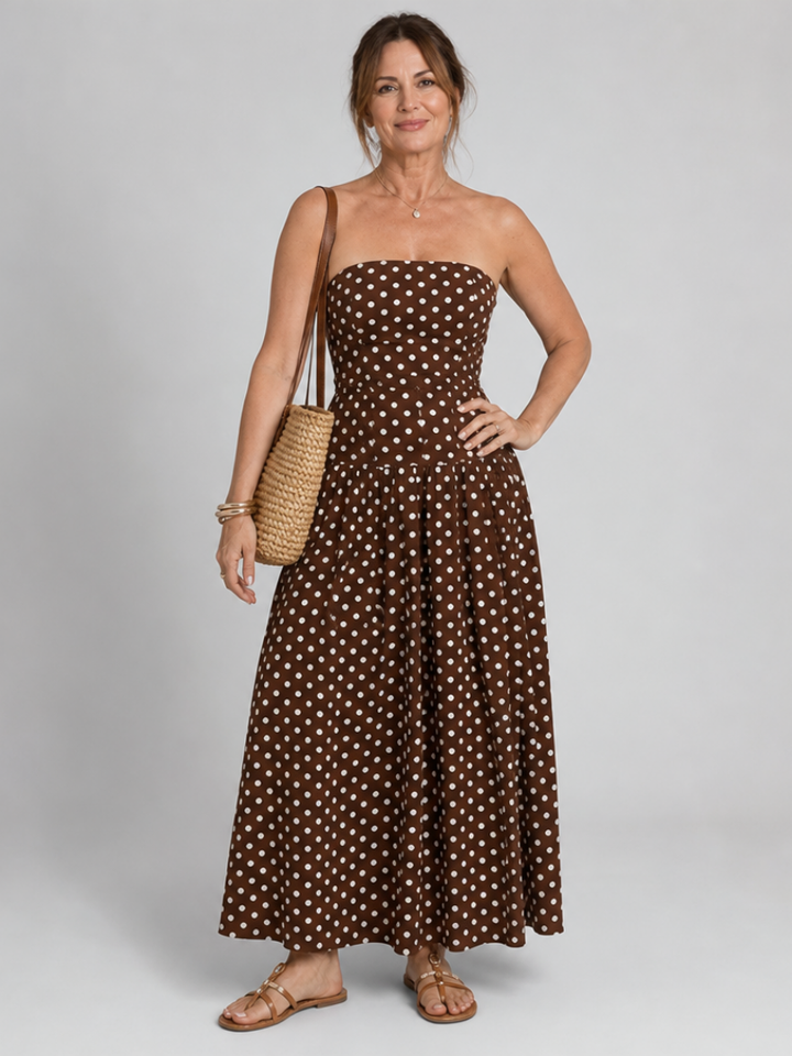 Sorien | Robe Midi Sans Bretelles à Motif Pois