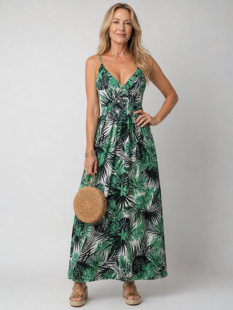 Maravelle | Robe Midi à Imprimé Floral Sans Manches