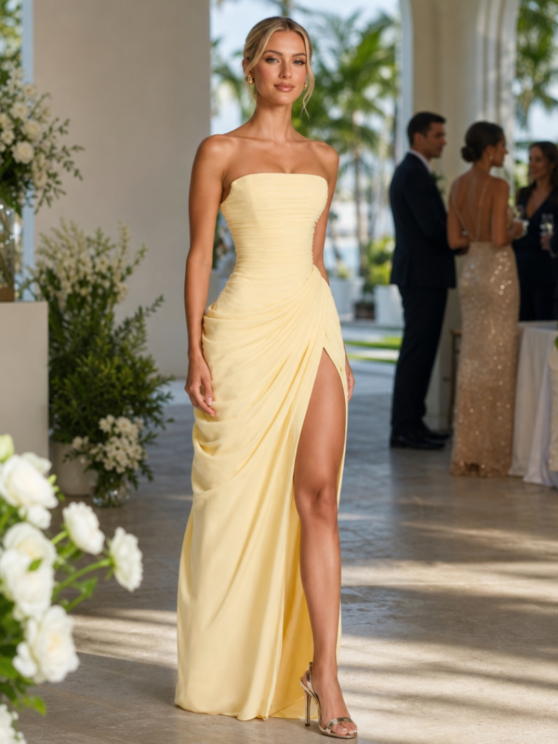 Ishra | Robe Maxi Sans Bretelles à Fente Latérale Haute