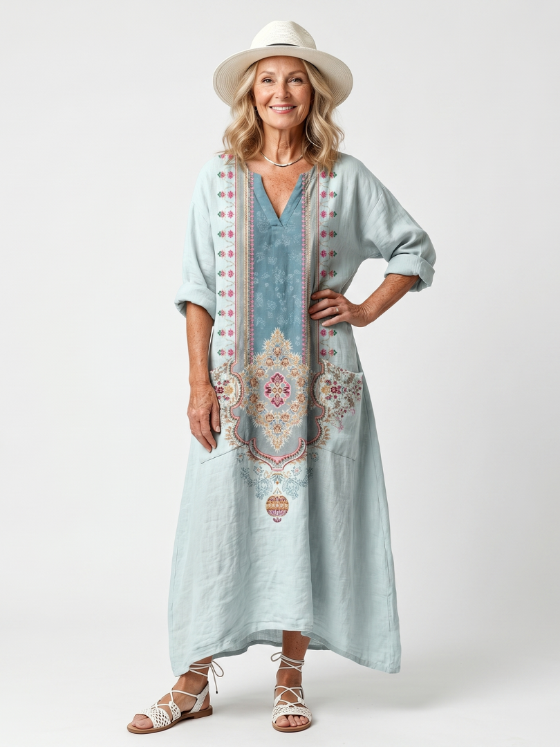 Kassiani | Robe midi à poches surdimensionnée avec panneau brodé orné
